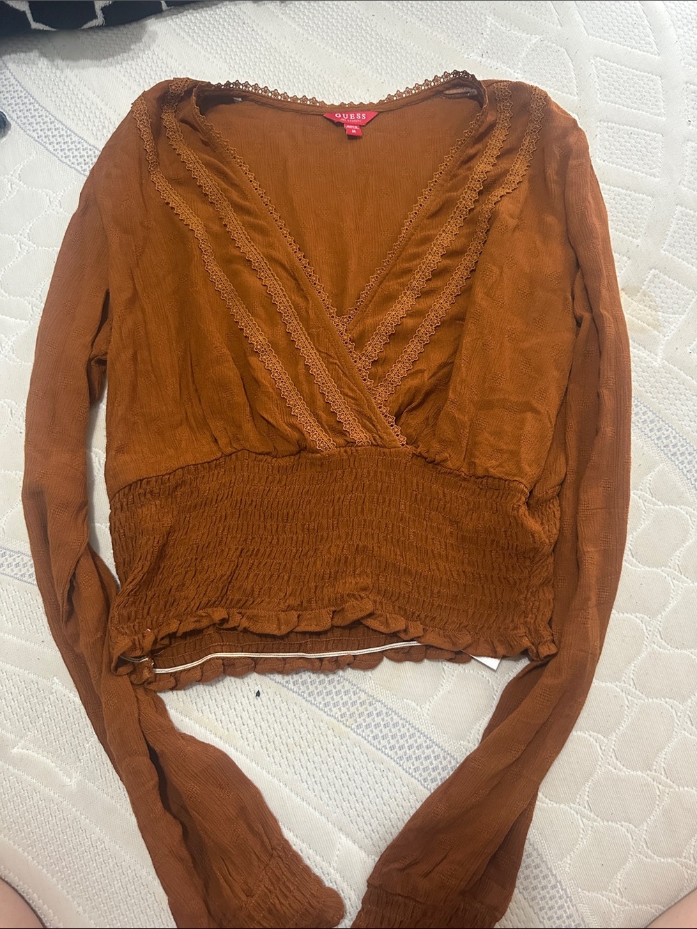Guess Women's Rust Brown Wrap-Style Long Sleeve Blouse